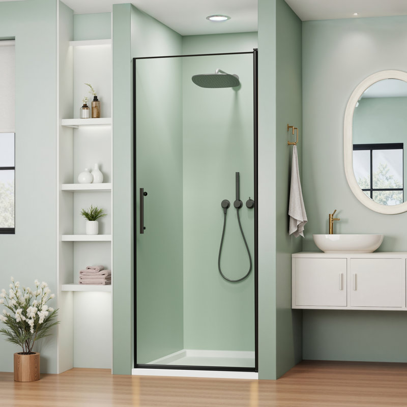 30"Wx72"H Frameless Pivot Shower Door 1/4” Tempered Glass