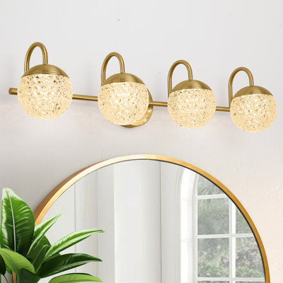 Modern Sphere Crystal-Effect Vanity Light – Smart Dimmable LED & App Control,3 Lights,Gold