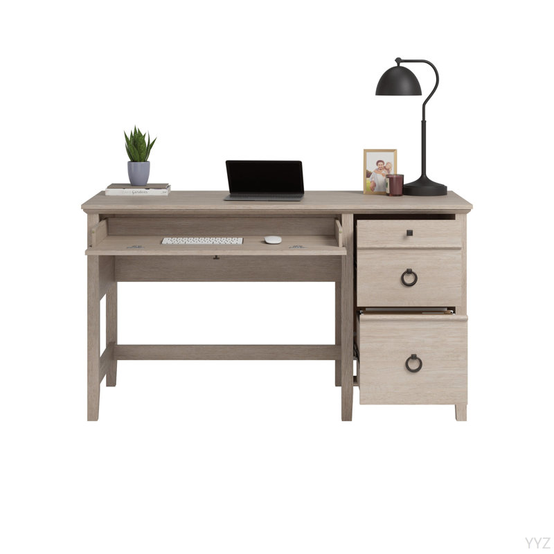 Light Oak Desk With Triple Drawers & Cross Support
