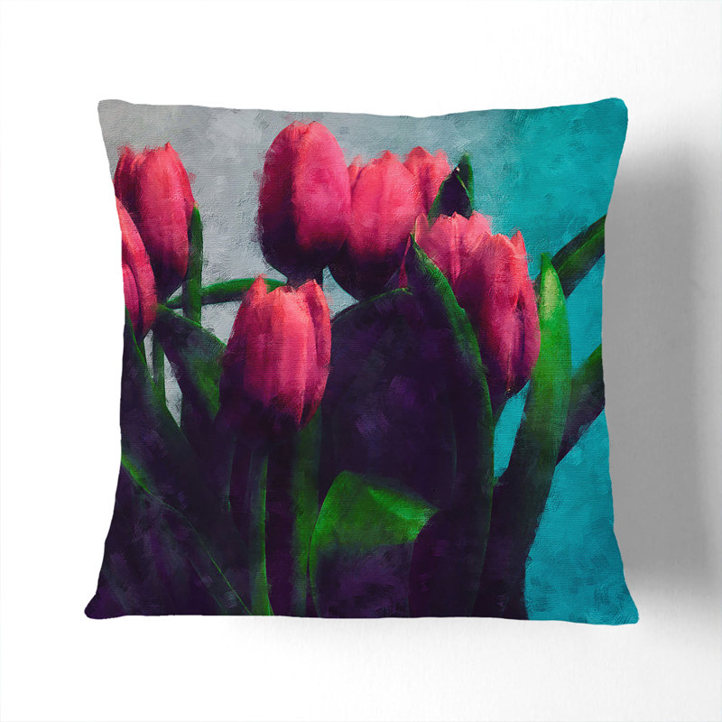 Bouquet of Red Tulips Cushion with Filling, 40cm H x 40cm W x 15cm D, Stone