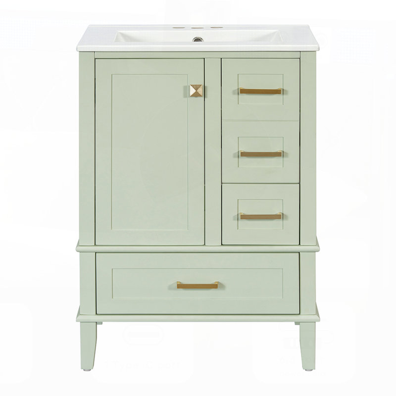 Meuble-lavabo de 24,8 po avec lavabo en céramique, meuble autoportant moderne pour un rangement compact et une conception élégante
