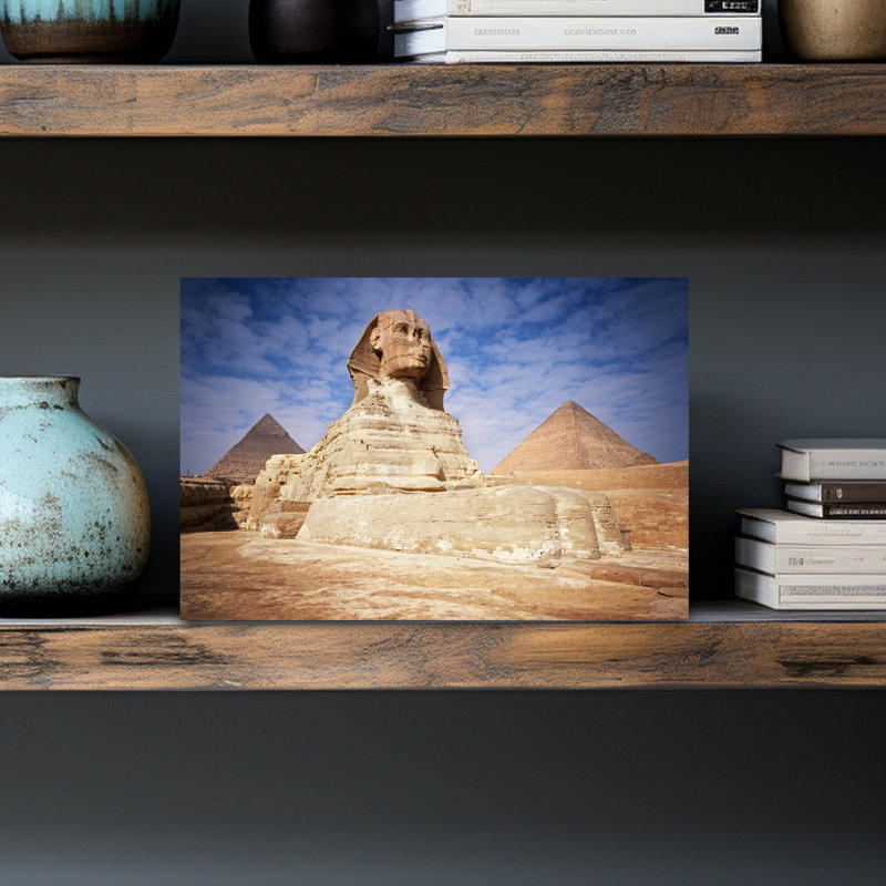 «The Great Sphinx Chefren & Cheops Pyramids», Gizeh, Égypte, rétro, rétro, lion, architecture, paysage, art mural