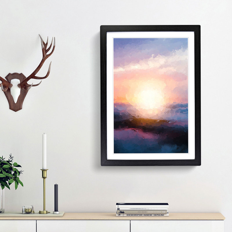 Sun upon the Mountain in Abstract - Picture Frame Graphic Art Print, 36cm H x 27cm W x 2cm D, Black Framed