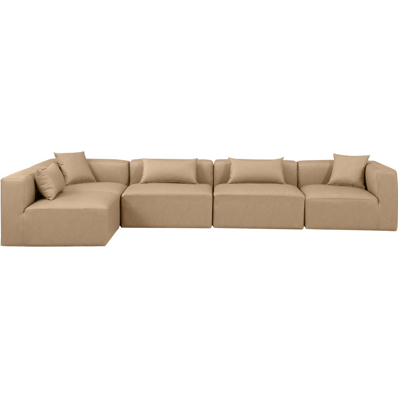 Canapé modulaire en similicuir 5 pièces Ivion, Cuir brun clair végétalien