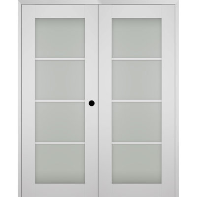 Porte intérieure pré-suspendue à deux panneaux Smart Pro 4 Lite en bois manufacturé et en verre givré