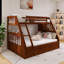 Lit superposé simple au-dessus de double avec cadre en bois avec tiroirs, échelle et escalier de rangement-132370061