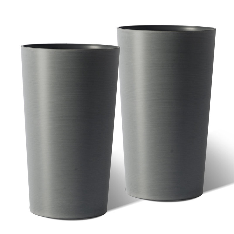 2-Pack Grey Planter Box Polypropylene Outdoor Indoor Flower Pot with Drainage 12.9"Dx12.9"Wx21.7"H, Gray