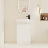 23" Freestanding Single Bathroom Vanity with Ceramic Top，Floor Standing Vanity with 2 Soft Close Doors and 1 Adjustable Shelf