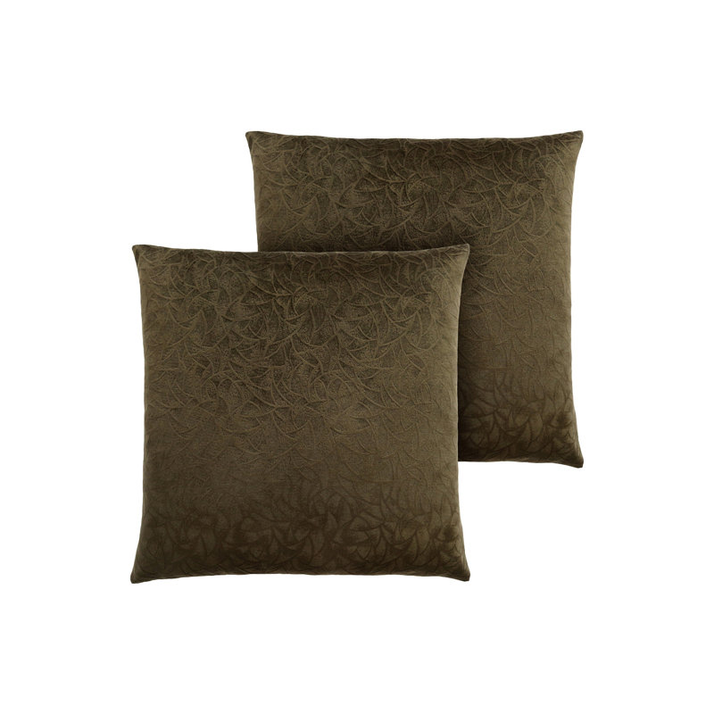 Olive Green Velvet Floral Pattern Square Throw Pillow Set of 2