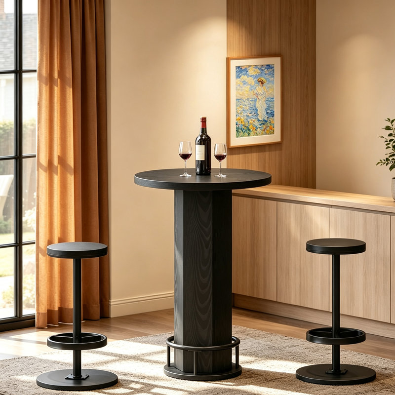 Ensemble de table de bar ronde, table basse en bois avec 2 chaises