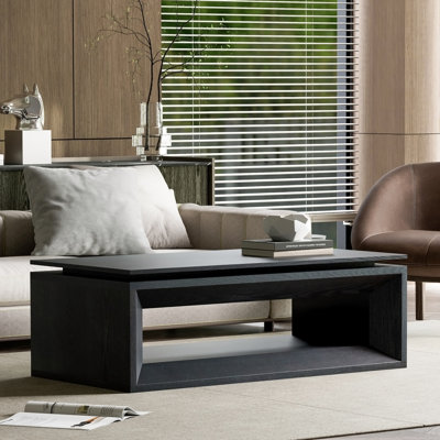 Table basse rectangulaire avec plateau relevable de 43,3 po avec rangement, table basse moderne en panneau de fibres à densité moyenne avec placage en bois et plateau flottant