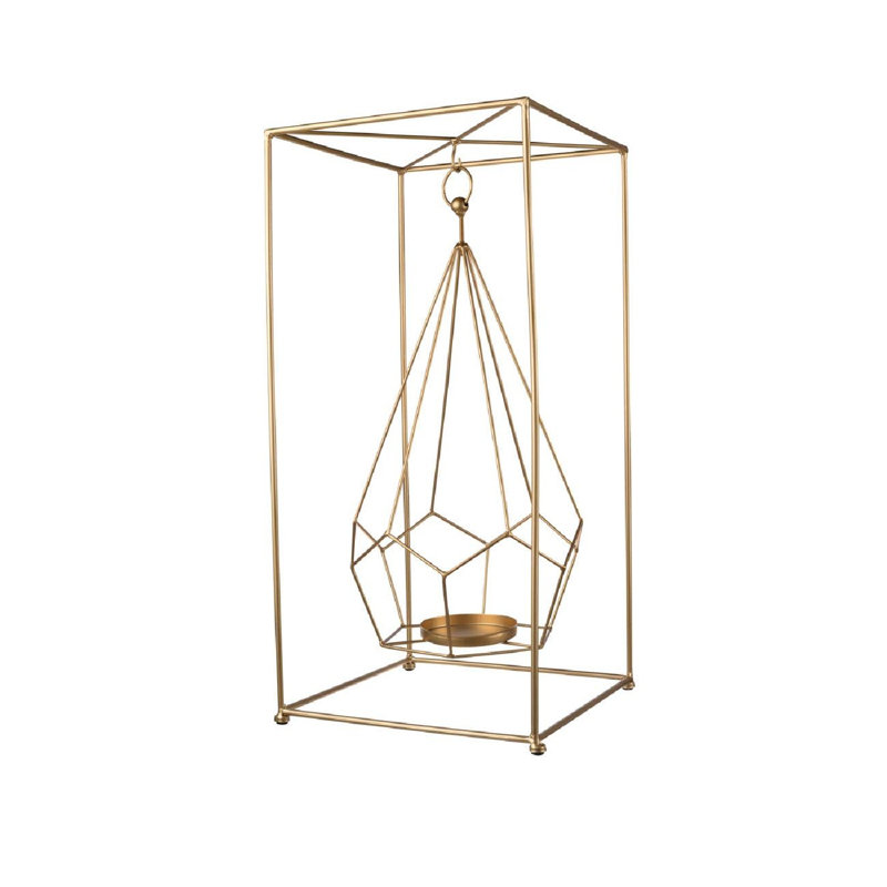 Geometric Metal Candle Holder 10x10x21.5" Gold