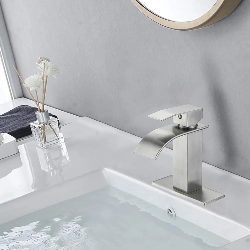Robinet de salle de bain moderne à cascade - Conception à poignée simple, Nickel brossé