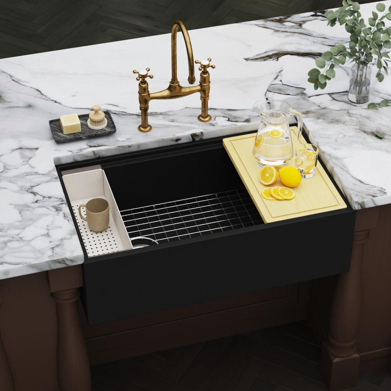 DUCASSE FIRECLAY KITCHEN WORKSTATION, 33", GLOSS WHITE, Polished White