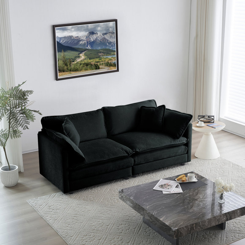 Haninerm Chenille Round Arm Loveseat, Black, 2