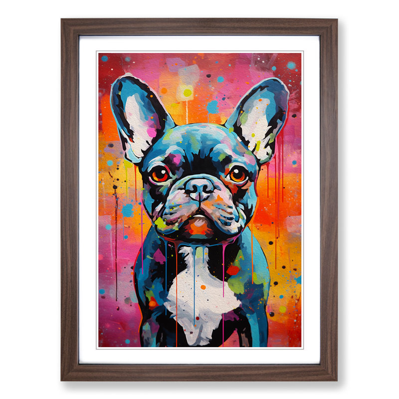 French Bulldog Contemporary No.3 - Single Picture Frame Print on Wood, Walnut Framed, 34cm H x 25cm W