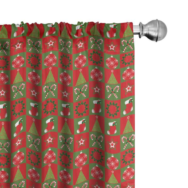 Holiday Red and Green Polyester Rod Pocket Curtain Panels, 28" x 63"