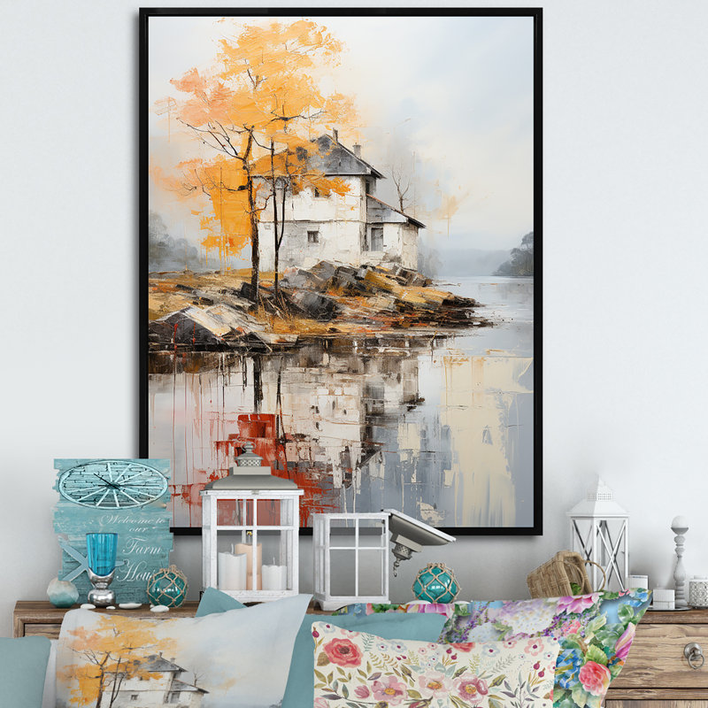 Lakeside House Autumn Leisure III, reproduction d'art sur toile, Cadre flottant noir, H 32 po x l 16 po x P 1 po