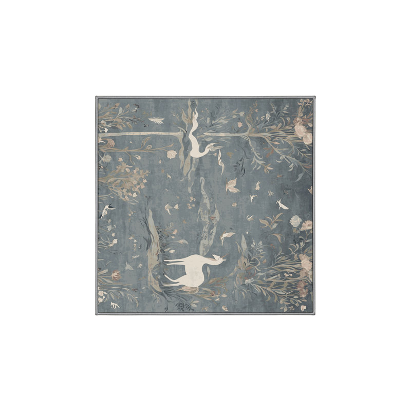 Machine Washable Gray Area Rug, Square 5'