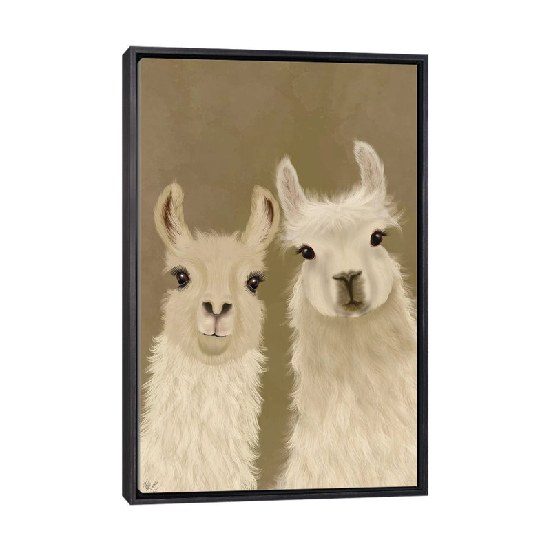 «Llama Duo, Look at You» par Fab Funky - impression d'art graphique, H 48 po x l 32 po x P 1,5 po, Cadre noir délavé