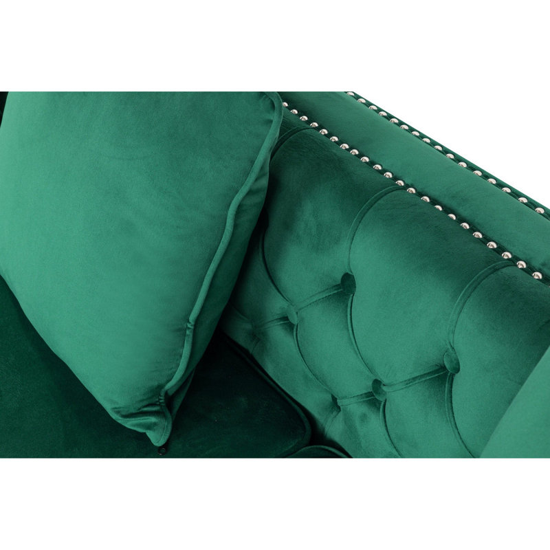 Velvet L-Shaped Sectional Reversible, Green Velvet
