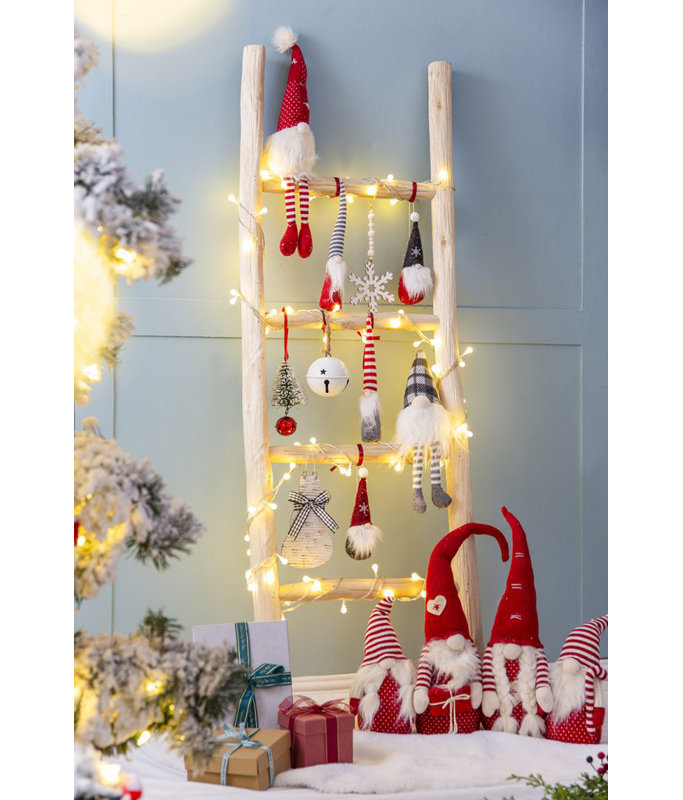Ensemble de 2 gnomes en tissu avec chapeau rouge et pieds rayés 4,7 po x 4,3 po x 20 po rouge / blanc