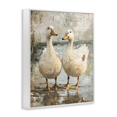 Partner Ducks Abstract Pond Framed Giclee, design by Petal Prints Design