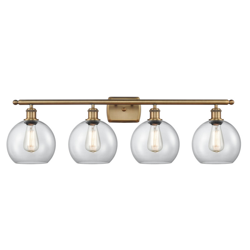 Éclairage de salle de bain à intensité variable 4 lumières Baptista, Transparent, Ampoule DEL 6 watts Vinage, Laiton brossé