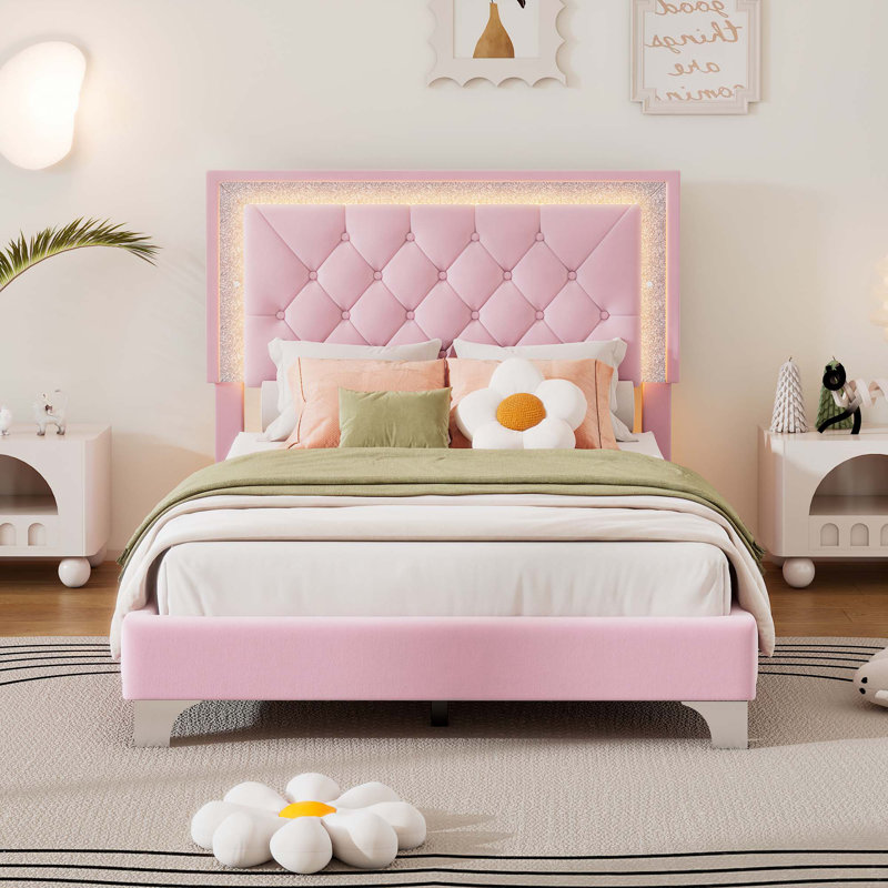Upholstered Bed Frame With LED Lights