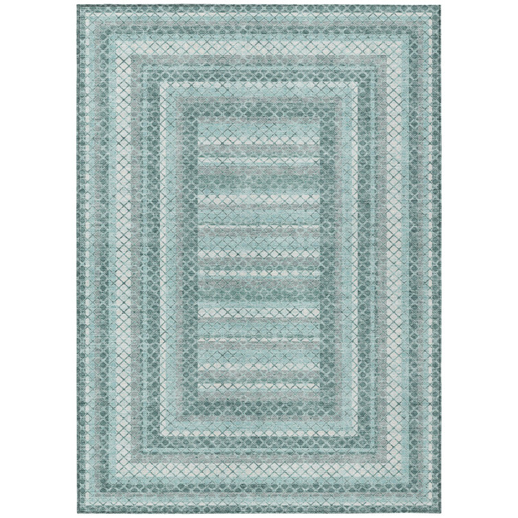 Machine Washable Indoor/Outdoor Xhevrie Teal Rug