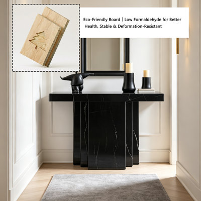 Console moderne et glamour de 47 pouces en marbre noir veiné