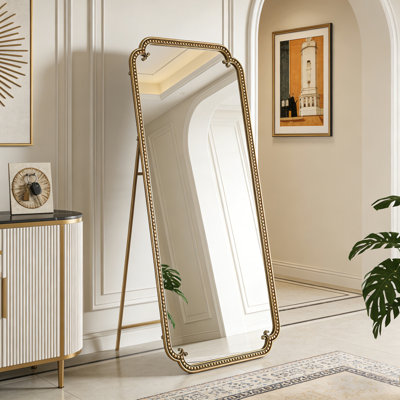 Miroir pleine grandeur avec support, grand miroir à poser au sol de 70,1 po x 31,9 po suspendu ou appuyé contre le mur pour le salon de la chambre à coucher