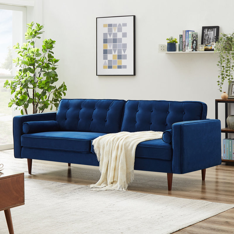 Canapé en velours à accoudoirs carrés 84,5 po Bouie, Bleu