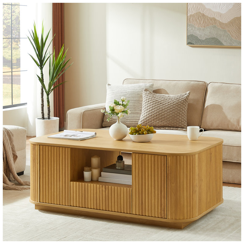 Table basse ovale de luxe moderne avec tiroirs et rangement caché, conception de contour incurvée pour le salon