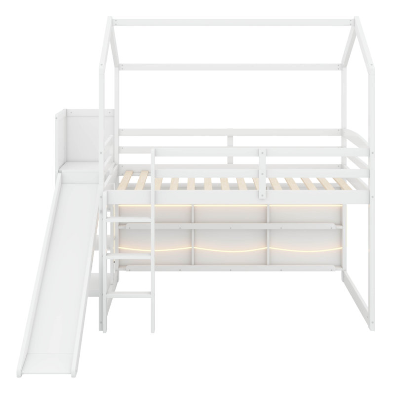 Lit mezzanine simple en bois avec glissade, Blanc