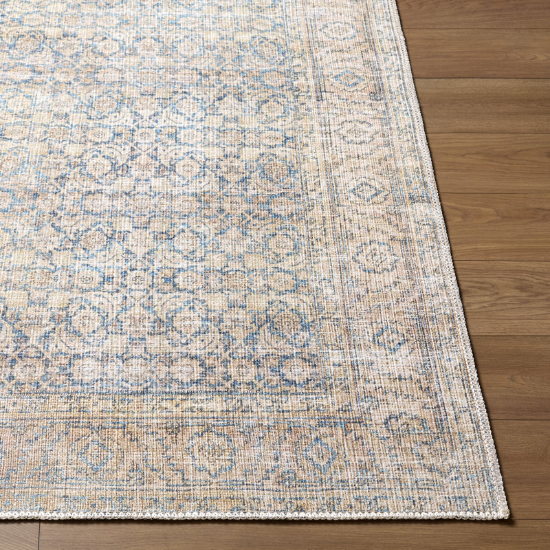 Washable Area Rug, Rectangle 7'10" x 10', Slate Blue/Taupe/Ivory