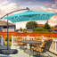Parasol de patio 8,2 pi à DEL en porte-à-faux décalé avec base, parasol d'extérieur toutes saisons pour terrasse-994264192