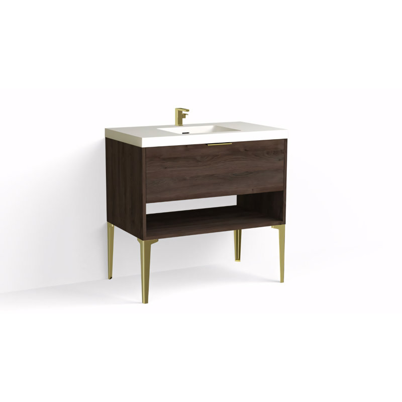 Modo 36" W Freestanding Single Bathroom Vanity with Dean Leg, Matte White/Single, Charred, Matte Black