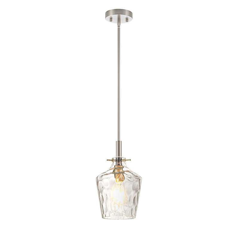 Luminaire suspendu en verre à 1 lumière de 7,87 po, cordon réglable pour îlot de cuisine, au-dessus de l'évier, Clair, Nickel