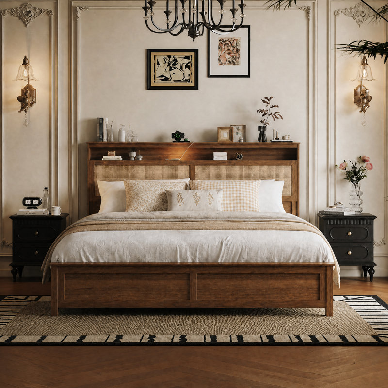Très grande base de lit avec tête de lit Wabi-Sabi, Très grand lit