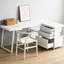 Bureau à dessin en forme de L blanc pour le bureau personnel 2 petits tiroirs, 1 grand tiroir, des tablettes ouvertes, un bureau spacieux de l 53 po x P 19,7 po, facile à assembler et avec beaucoup de rangement
