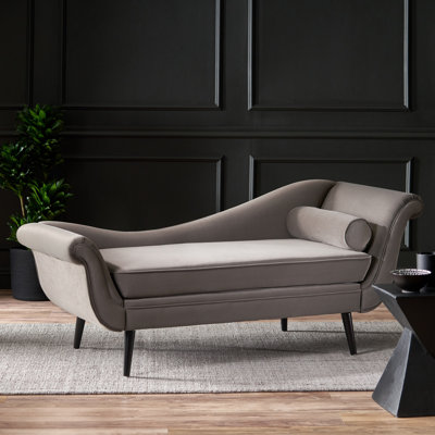 Calix 69'' Modern Contemporary Upholstered Chaise Lounge with Scroll Arms and Birch Wood Tapered Legs
