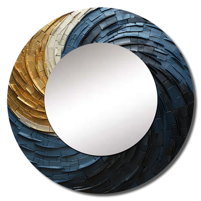 Rheign or sarcelle minimalisme spirale poteries I - abstrait spirales murales décoratives, miroir rond moderne, art imprimé en métal