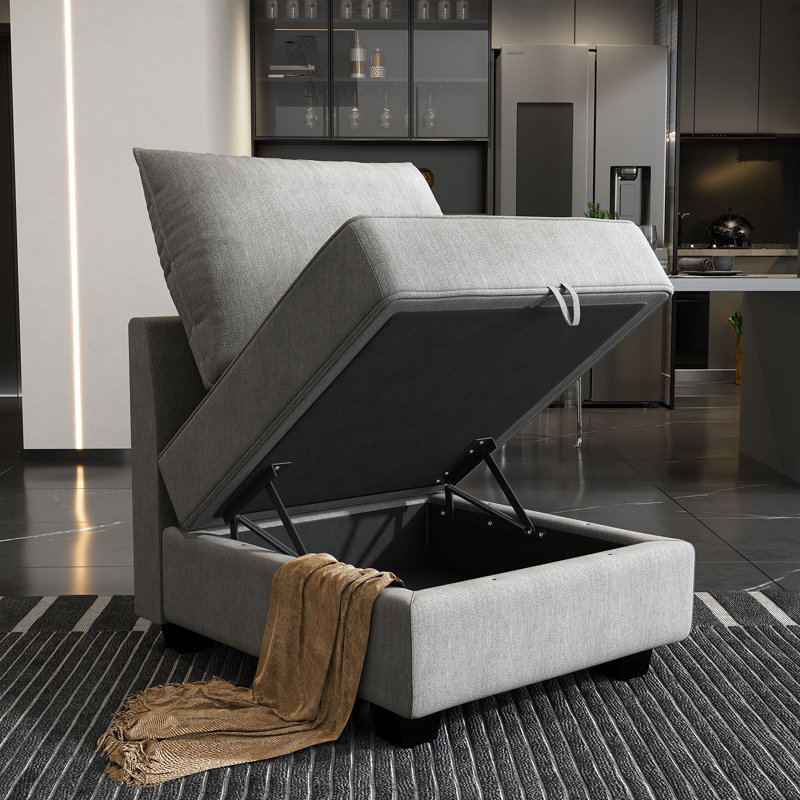 Modern Middle Seat Module For Modular Sofa Customizable Sectional Sofa, Gray Polyester