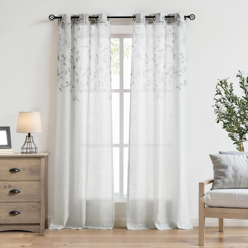 Panneau de rideau transparent à motif floral à motif floral pour 6 pièces, Gris