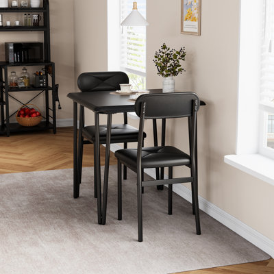Dining Table Set Of 2, Small Kitchen Table With Chairs For 2 With Upholstered Chairs, 3 Piece Dining Table Set, Compact Kitchen Table Set For Small Sp by 17 Stories