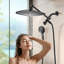 Pomme de douche à pluie double 12 pouces avec bras d'extension et douchette multifonction 8-Spary Noir mat-122065049