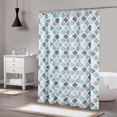 Fabric Shower Curtain With Geometric Quatrefoil Pattern, Heavyweight Poly-Cotton Blend, Farmhouse Style, Wrinkle And Snag Resistant, Reinforced Buttonholes For Easy Hanging