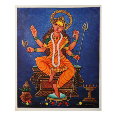 Sitting Durga On Aasana | Acrylic On Canvas
