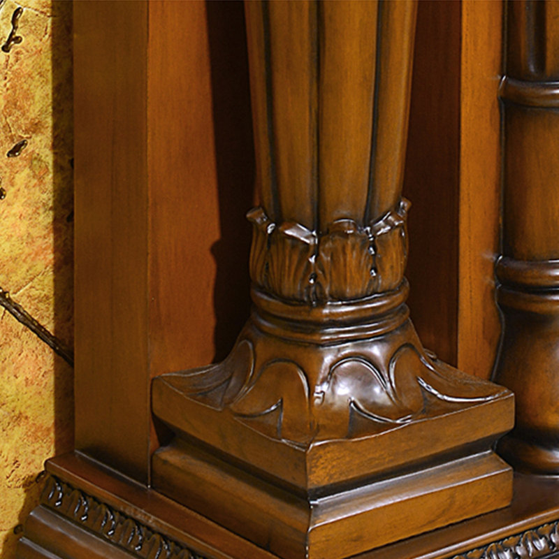 Retro solid wood base carved design fireplace, 47.24" H x 59.05" W x 12.59" D, Brown